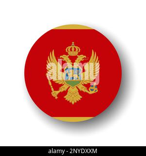 Montenegro flag - flat vector circle icon or badge with dropped shadow. Stock Vector