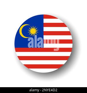Malaysia flag - flat vector circle icon or badge with dropped shadow. Stock Vector
