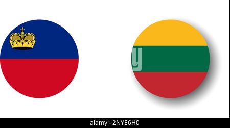 Lithuania flag - flat vector circle icon or badge with dropped shadow. Stock Vector