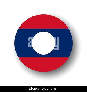 Laos flag - flat vector circle icon or badge with dropped shadow. Stock Vector