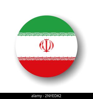 Iran flag - flat vector circle icon or badge with dropped shadow. Stock Vector