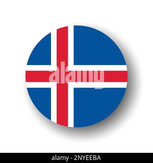 Iceland flag - flat vector circle icon or badge with dropped shadow. Stock Vector