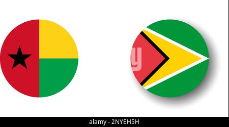 Guyana flag - flat vector circle icon or badge with dropped shadow. Stock Vector