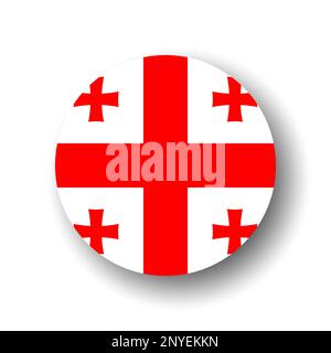 Georgia flag - flat vector circle icon or badge with dropped shadow. Stock Vector