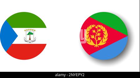Eritrea flag - flat vector circle icon or badge with dropped shadow. Stock Vector
