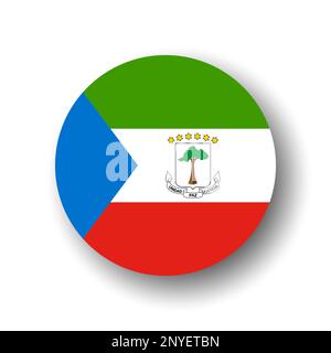 Equatorial Guinea flag - flat vector circle icon or badge with dropped shadow. Stock Vector