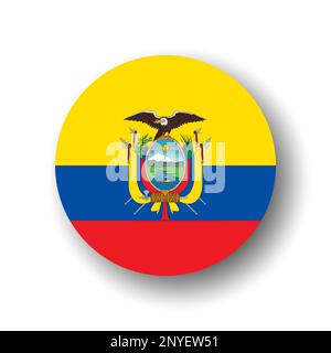 Ecuador flag - flat vector circle icon or badge with dropped shadow. Stock Vector