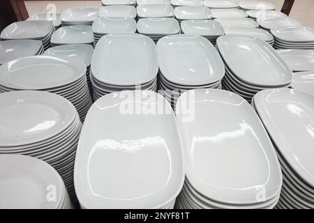 Stacks of plates in a shop Stock Photo