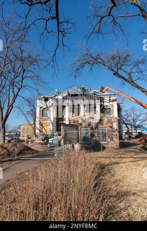 Mason County Courthouse under construction after a fire destroyed much of the original historic building, Mason, Texas, United States, USA. Stock Photo