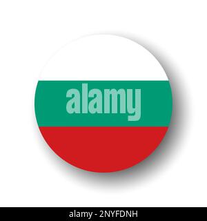 Bulgaria flag - flat vector circle icon or badge with dropped shadow. Stock Vector