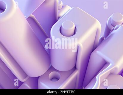 Violet colored 3d abstract geometric shapes with holes arranged on surface Stock Photo