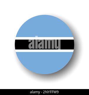 Botswana flag - flat vector circle icon or badge with dropped shadow. Stock Vector