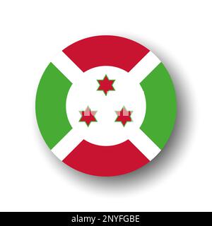 Burundi flag - flat vector circle icon or badge with dropped shadow. Stock Vector