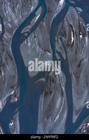 From above drone view of river estuary in Iceland Stock Photo