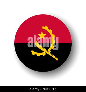 Angola flag - flat vector circle icon or badge with dropped shadow. Stock Vector