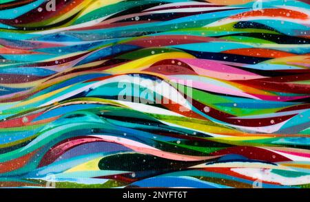 Multicolored wavy abstract stripes painted on background Stock Photo