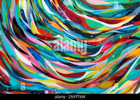 Multicolored wavy abstract stripes painted on background Stock Photo
