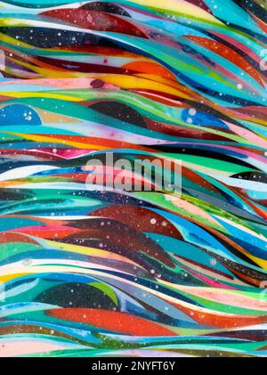 Multicolored wavy abstract stripes painted on background Stock Photo