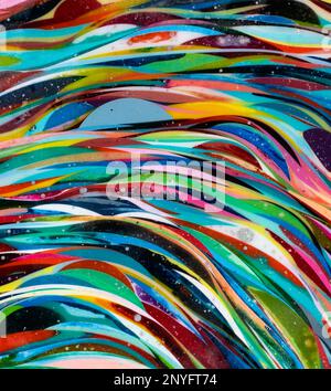 Multicolored wavy abstract stripes painted on background Stock Photo