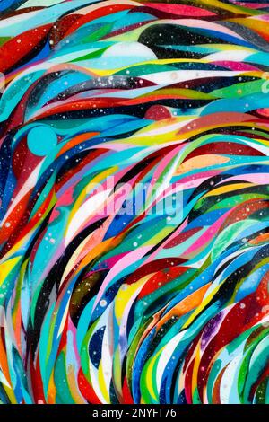 Multicolored wavy abstract stripes painted on background Stock Photo