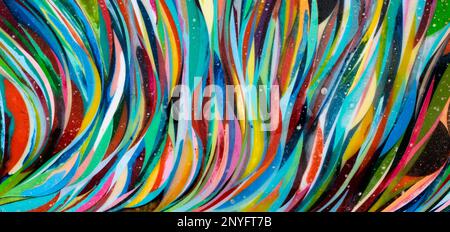 Multicolored wavy abstract stripes painted on background Stock Photo