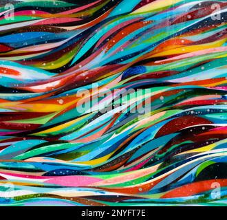 Multicolored wavy abstract stripes painted on background Stock Photo