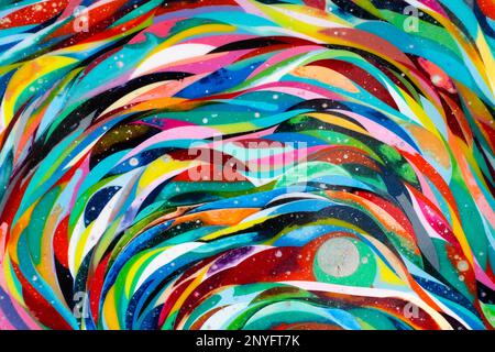 Multicolored wavy abstract stripes painted on background Stock Photo