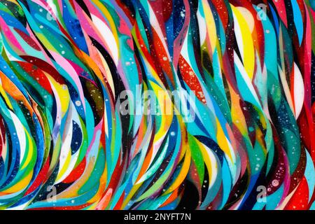 Multicolored wavy abstract stripes painted on background Stock Photo