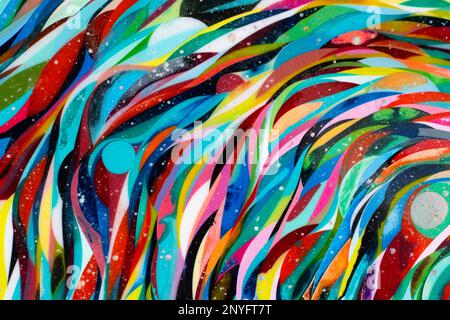 Multicolored wavy abstract stripes painted on background Stock Photo