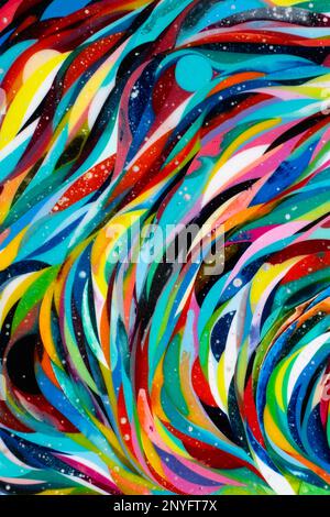 Multicolored wavy abstract stripes painted on background Stock Photo