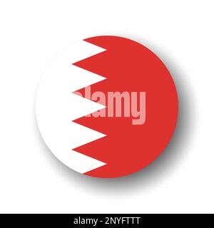 Bahrain flag - flat vector circle icon or badge with dropped shadow. Stock Vector