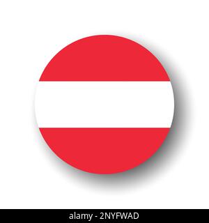 Austria flag - flat vector circle icon or badge with dropped shadow. Stock Vector