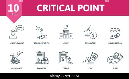 Critical Point set icon. Editable icons critical point theme such as unemployment, state, compensation and more. Stock Vector