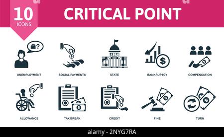 Critical Point set icon. Editable icons critical point theme such as unemployment, state, compensation and more. Stock Vector