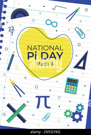 National Pi Day Vertical Poster Vector Illustration. March 14 Awareness Celebration. Mathematical constant number used in formulae. Website header art Stock Vector