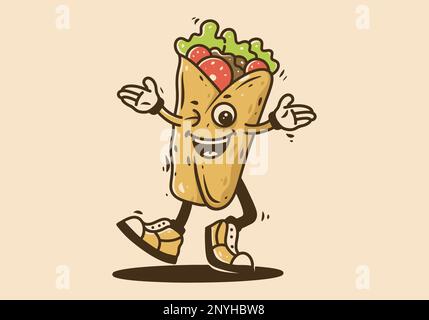 Mascot character design of walking mexican burritos with happy face Stock Vector