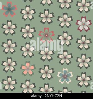 Pretty daisy flower seamless vector pattern background. Vintage stylized meadow flowers backdrop. Hand drawn line art geometric botanical design Stock Vector