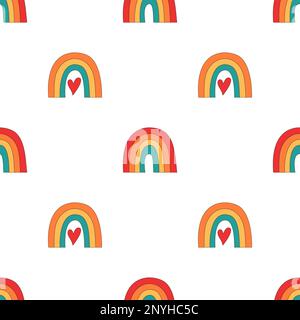 Seamless pattern of cute bright minimalist scandinavian rainbows Stock Vector