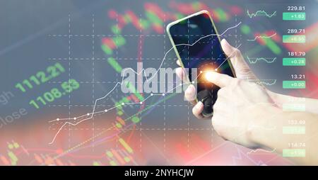 Planning, analyzing indicators and buying and selling strategies, stock market, business growth, progress or success. Stock Photo