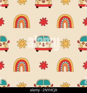 Seamless pattern with retro groovy party elements Stock Vector