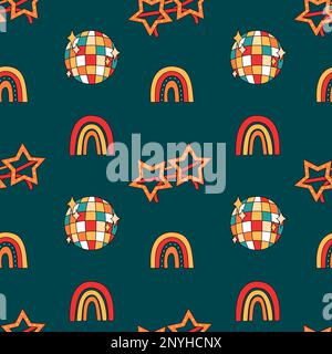 Seamless pattern with retro groovy party elements Stock Vector