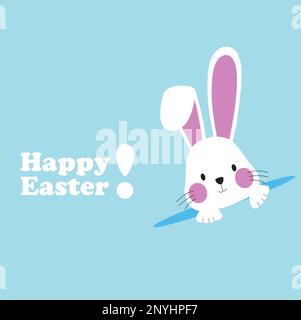 An easter greeting card with a white rabbit on a light blue background with copy space Stock Vector