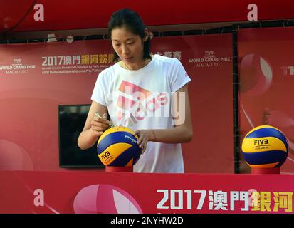 Zhu Ting of China signs an autograph during a promotional event for the  FIVB Volleyball World Grand Prix Macao 2017 in Macau, China, 12 July  2017.(Imaginechina via AP Images Stock Photo - Alamy