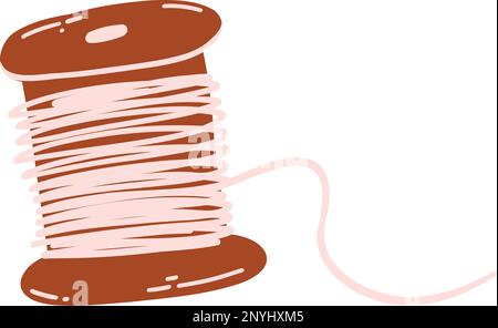 Spool of thread in cartoon flat style. Hand drawn vector illustration of needlework supply, concept of sewing, embroidery, handicrafts, hobby. Stock Vector