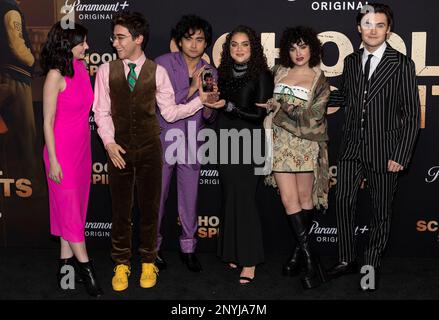 Los Angeles, USA. 01st Mar, 2023. RaeAnn Boone, Nick Pugliese, Kristian Flores, Kiara Pichardo, Sarah Yarkin and Spencer MacPherson attend the arrivals of Paramount   School Spirits Premiere at the Masonic Lodge in Los Angeles, CA on March 1, 2023. (Photo by Corine Solberg/Sipa USA) Credit: Sipa USA/Alamy Live News Stock Photo