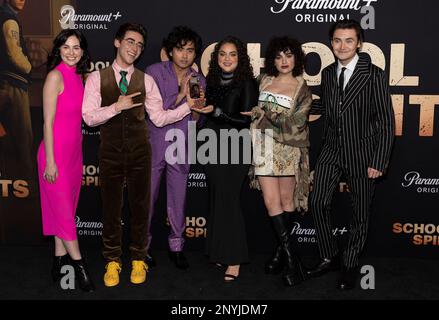 RaeAnn Boone, Nick Pugliese, Kristian Flores, Kiara Pichardo, Sarah Yarkin and Spencer MacPherson attend the arrivals of Paramount + School Spirits Premiere at the Masonic Lodge in Los Angeles, CA on March 1, 2023. (Photo by Corine Solberg/Sipa USA) Stock Photo