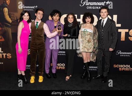 RaeAnn Boone, Nick Pugliese, Kristian Flores, Kiara Pichardo, Sarah Yarkin and Spencer MacPherson attend the arrivals of Paramount + School Spirits Premiere at the Masonic Lodge in Los Angeles, CA on March 1, 2023. (Photo by Corine Solberg/Sipa USA) Stock Photo