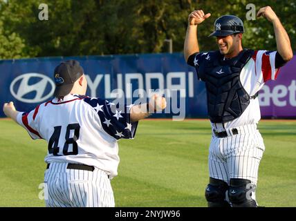 Trenton Thunder catcher Jorge Saez runs to third base during a playoff game  Stock Photo - Alamy