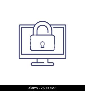 TV and lock icon, line vector Stock Vector