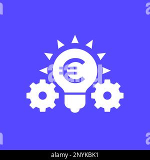 Idea icon with light bulb, gears and euro Stock Vector